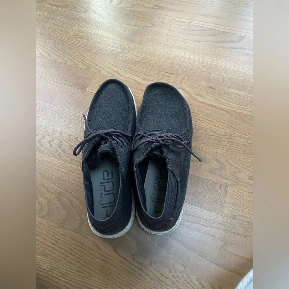 Hey Dude Wayne Men's Black Fabric Lace up Loafers Size 13 comfy casual